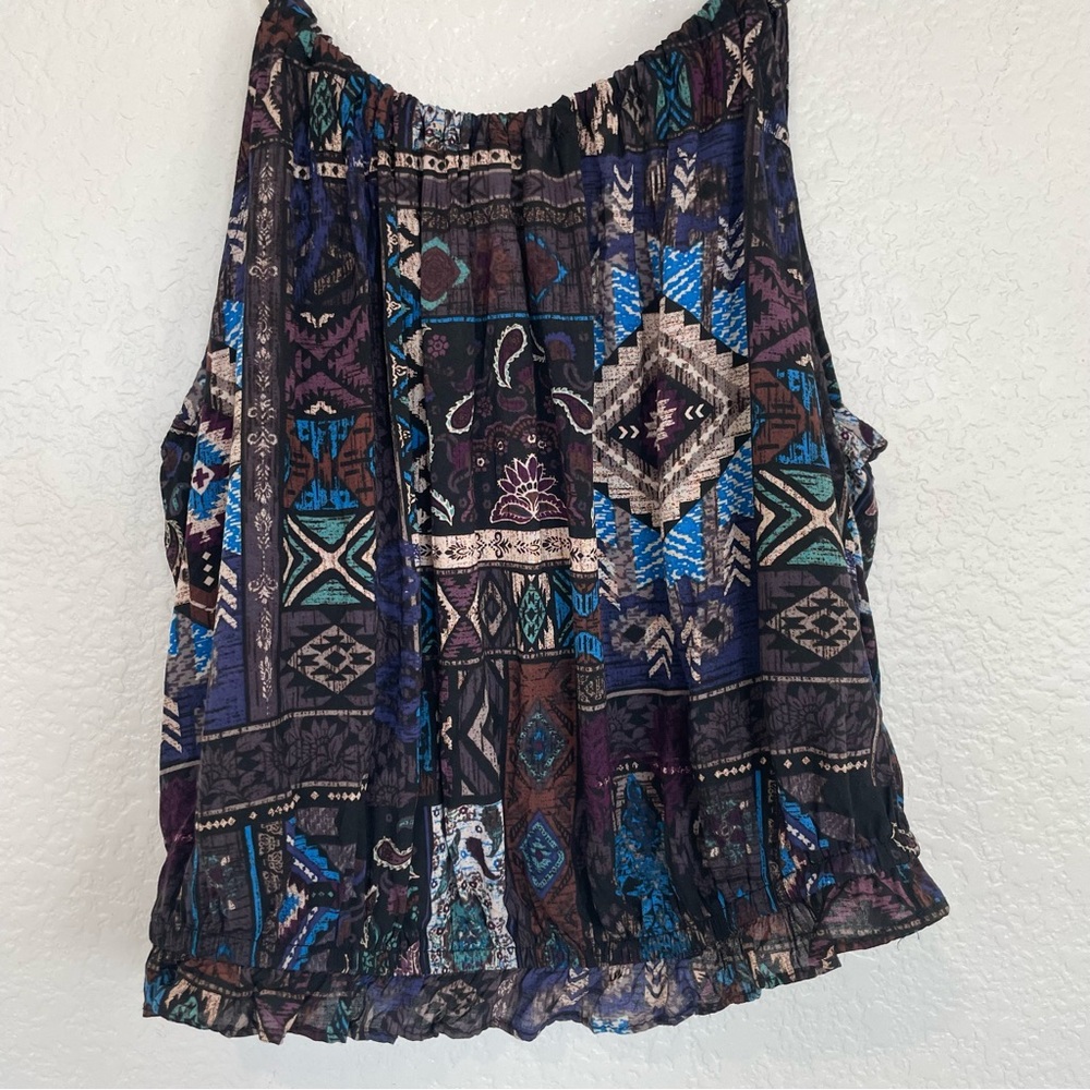 Madeline & Monroe Bohemian Patchwork Print Sleeveless Halter Top Size SMALL